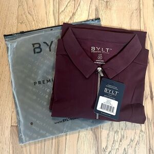 BYLT Lux Premium Basics Short Sleeve Maroon Zip Polo Shirt, size XL